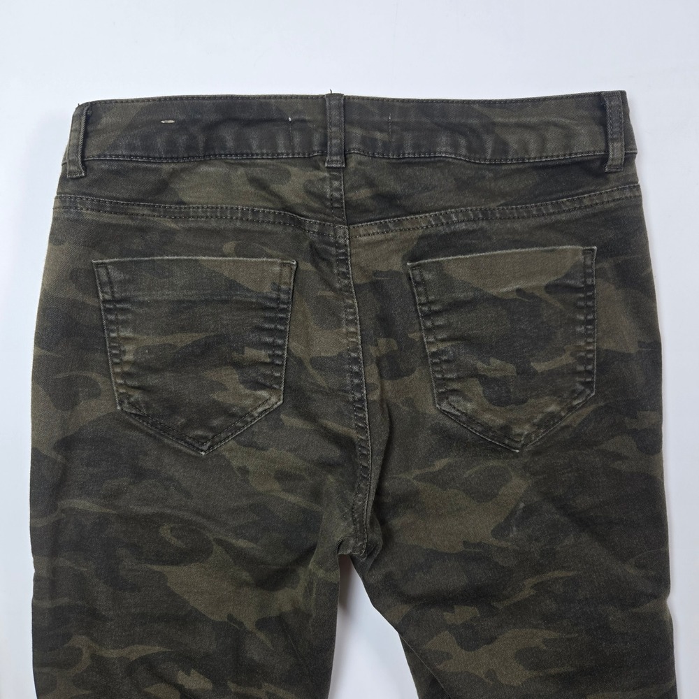 Zara Pants Women 6 Green Camo Moto Skinny Z1975 Denim Biker Ribbed Zipper Edgy - Picture 4 of 7